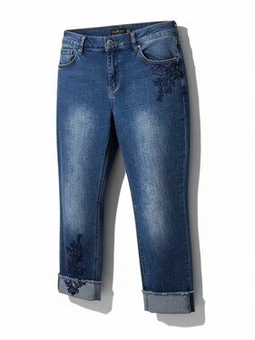 One5One Embroidered Floral Crop Jeans Size 10